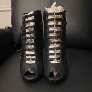 Bakers Black Lace-Up Peep-Toe Heels